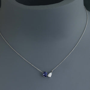 Petite Royal Blue Sapphire and Pear Diamond Toi et Moi Necklace