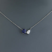 Load image into Gallery viewer, Petite Royal Blue Sapphire and Pear Diamond Toi et Moi Necklace
