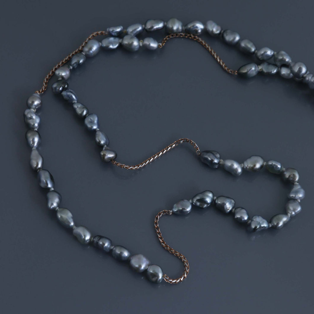Tahitian Keshi Pearls and Rose Gold Chain Necklace