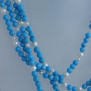 Multi Strand Turquoise and Pearl Ellipse Necklace