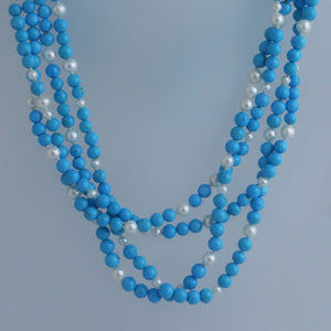 Multi Strand Turquoise and Pearl Ellipse Necklace