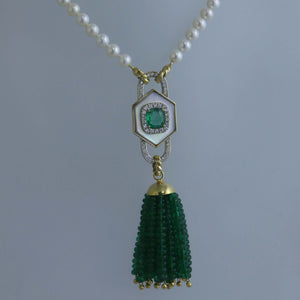 Zambian Emerald and Mother of Pearl Rosary Fringe Necklace