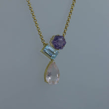 Load image into Gallery viewer, Amethyst, Aquamarine and Rose Quartz Zen Necklace
