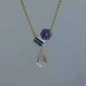 Amethyst, Aquamarine and Rose Quartz Zen Necklace
