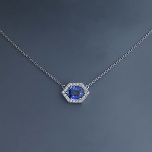Hex Blue Sapphire Pendant with Diamonds
