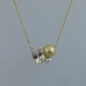 Pear Kunzite and Champagne South Sea Pearl Zen Necklace