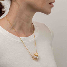 Load image into Gallery viewer, Pear Kunzite and Champagne South Sea Pearl Zen Necklace
