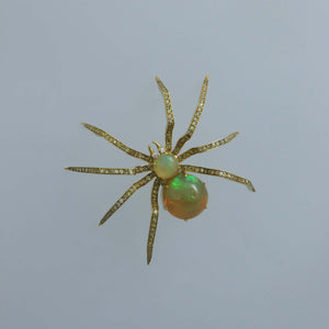 Ethiopian Opal and Fancy Yellow Diamonds Spider Brooch Pendant