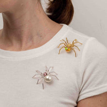 Load image into Gallery viewer, White South Sea Pearl and Pink Tourmaline Spider Brooch Pendant
