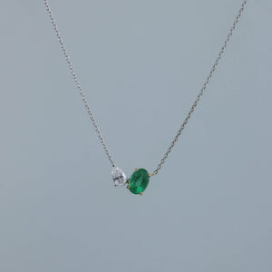 Zambian Emerald and Diamond Toi et Moi Necklace