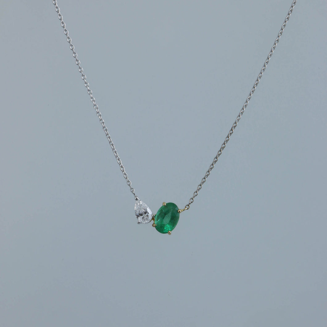 Zambian Emerald and Diamond Toi et Moi Necklace