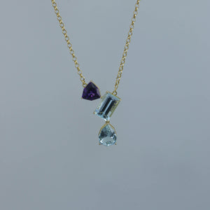 Aquamarine, Color Change Amethyst and Blue Topaz Zen Necklace