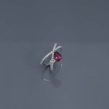 Load image into Gallery viewer, Pink Tourmaline and Diamond Pave Offset Ring
