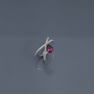 Pink Tourmaline and Diamond Pave Offset Ring