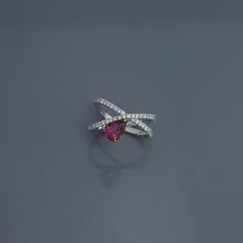 Load image into Gallery viewer, Pink Tourmaline and Diamond Pave Offset Ring
