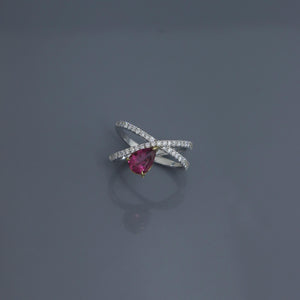 Pink Tourmaline and Diamond Pave Offset Ring