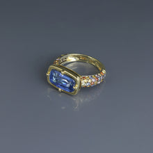 Load image into Gallery viewer, Kyanite Bar Ring with Multi Colored Sapphire Pave
