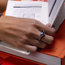 Load image into Gallery viewer, Kyanite Bar Ring with Multi Colored Sapphire Pave
