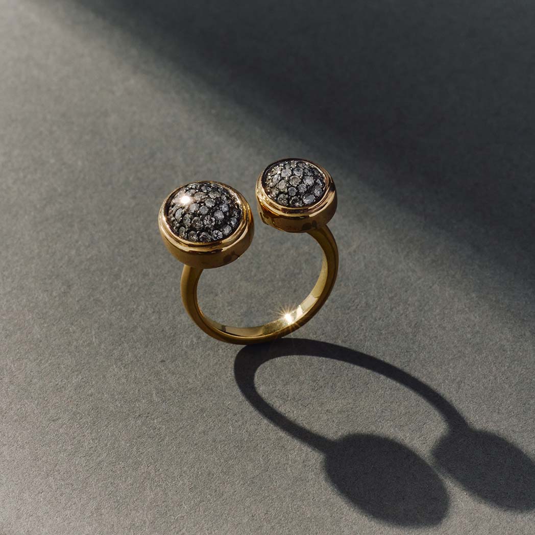 Egg Double Diamond Pave Open Ring
