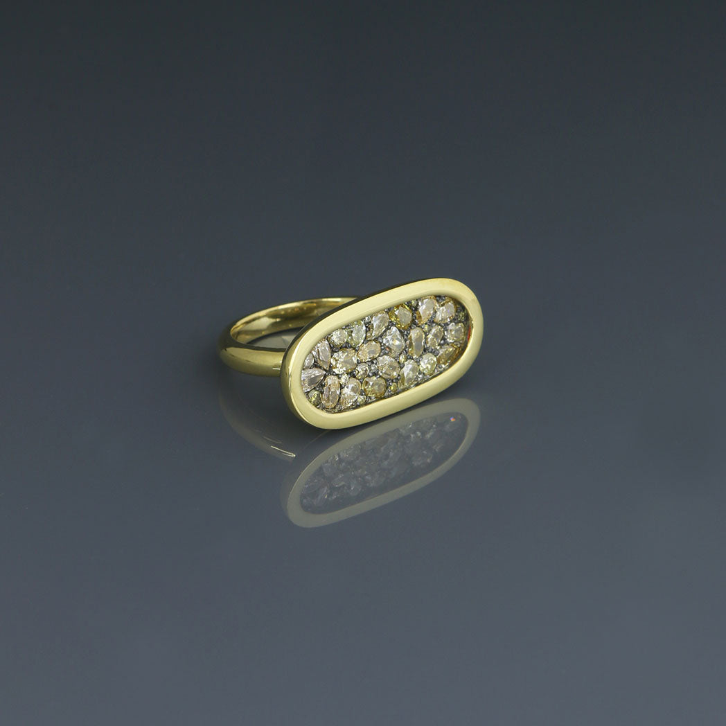 Natural Fancy Colored Diamond Pave Oval Ring