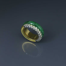 Load image into Gallery viewer, Burmese Jadeite and Champagne Diamond Double Ring
