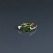 Load image into Gallery viewer, Offset Jade Cabochon and Diamond Stack Ring
