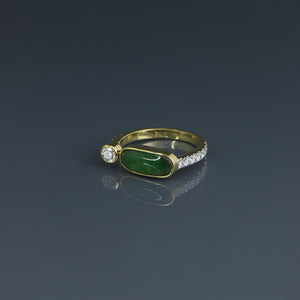 Offset Jade Cabochon and Diamond Stack Ring