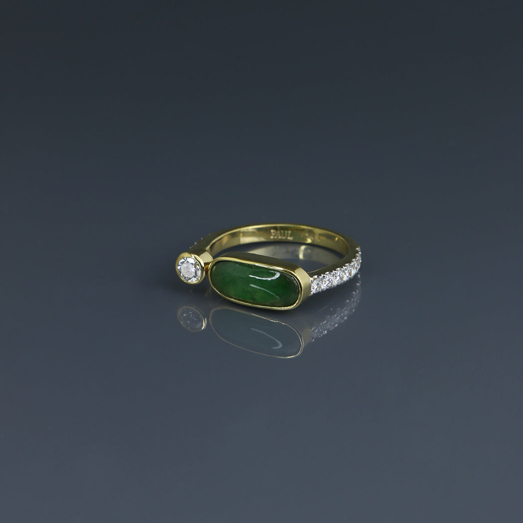 Offset Jade Cabochon and Diamond Stack Ring