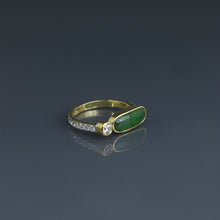 Load image into Gallery viewer, Offset Jade Cabochon and Diamond Stack Ring

