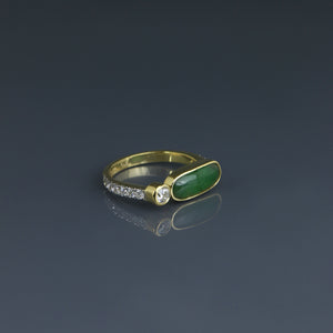 Offset Jade Cabochon and Diamond Stack Ring