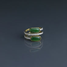 Load image into Gallery viewer, Jadeite Cabochon Diamond Spiral Ring
