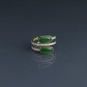 Jadeite Cabochon Diamond Spiral Ring