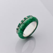 Load image into Gallery viewer, Mottled Jadeite Eternity Ring with Diamonds and Emeralds
