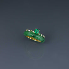 Load image into Gallery viewer, Asscher Cut Zambian Emerald and Burmese Jade Offset Ring
