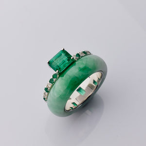 Zambian Emerald and Jadeite Solitaire Ring