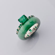 Load image into Gallery viewer, Zambian Emerald and Jadeite Jade Solitaire Ring
