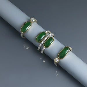 Jadeite Cabochon Diamond Spiral Ring