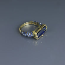 Load image into Gallery viewer, Kyanite Bar Ring with Blue Sapphire Pave
