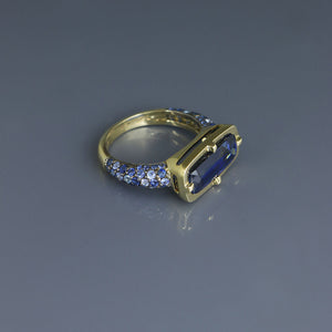 Kyanite Bar Ring with Blue Sapphire Pave