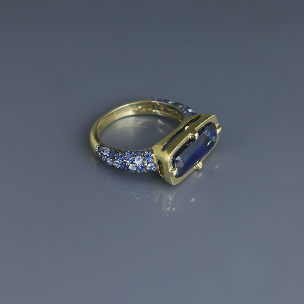 Kyanite Bar Ring with Blue Sapphire Pave