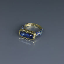 Load image into Gallery viewer, Kyanite Bar Ring with Blue Sapphire Pave
