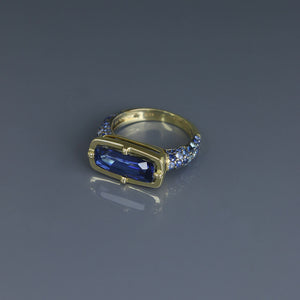 Kyanite Bar Ring with Blue Sapphire Pave
