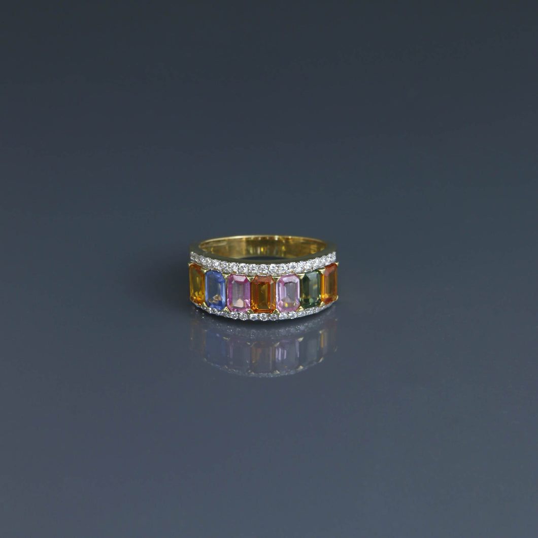 Rainbow Sapphire Half Eternity Ring