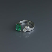 Load image into Gallery viewer, Zambian Emerald Cushion and Diamond Open Ring
