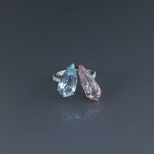Morganite and Aquamarine Pear Toi et Moi Ring