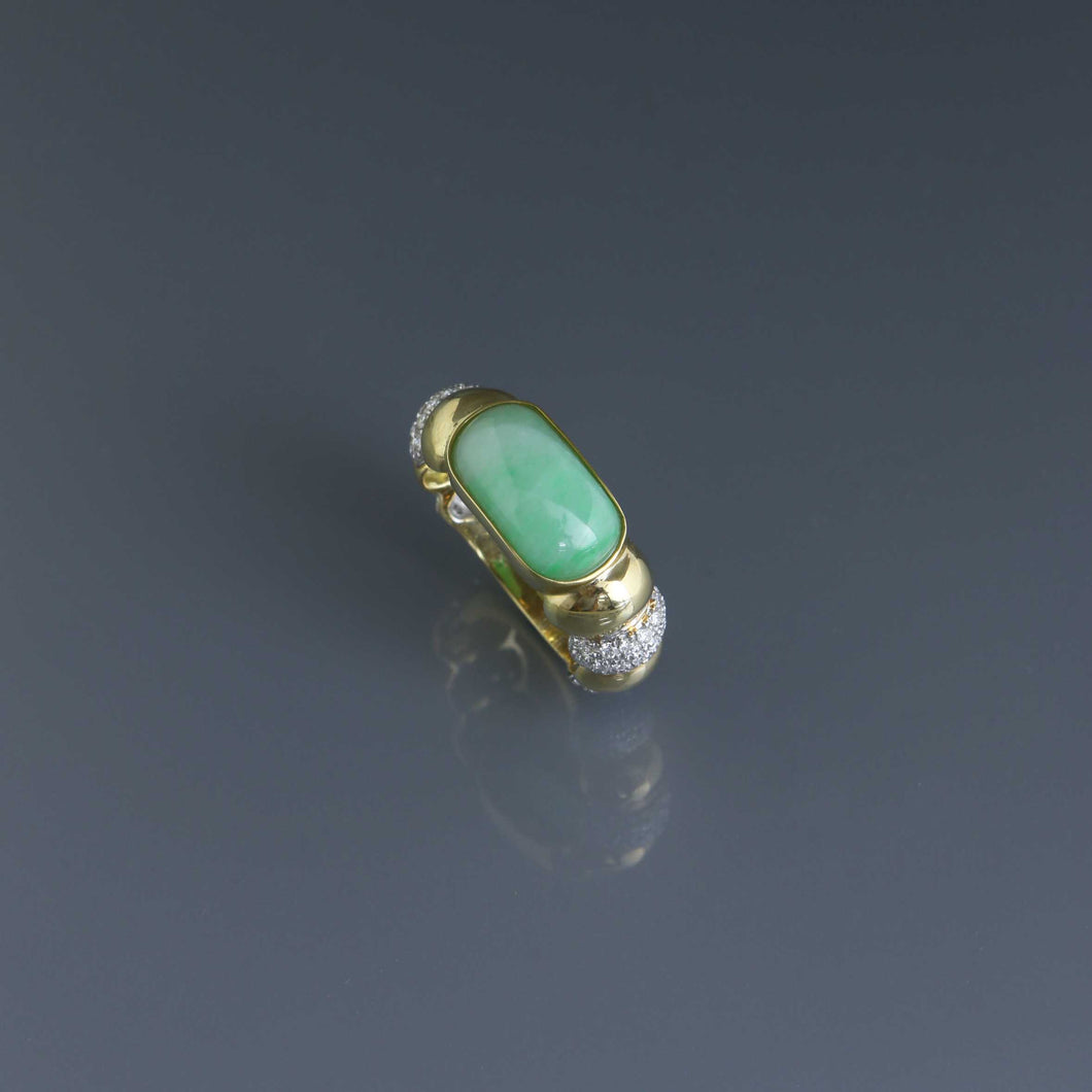 Jadeite Cabochon and Diamond Pave Deco Revival Ring