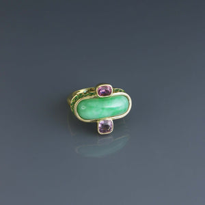 Jadeite and Spinel Side Pave Ring