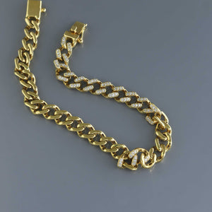 Yellow Gold Reversible Cuban Chain Bracelet with Diamond Pave
