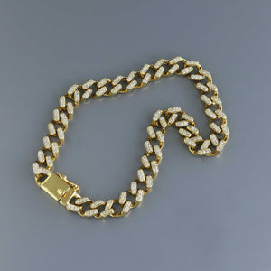 Yellow Gold Reversible Cuban Chain Bracelet with Diamond Pave