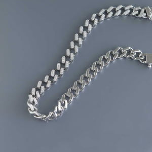 White Gold Reversible Cuban Chain with Diamond Pave